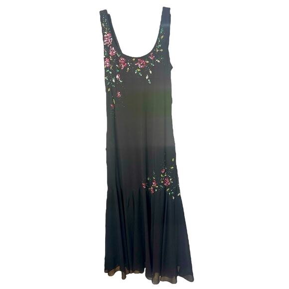 Xscape by Joanna Chen Elegant Vintage Black Maxi Dress, Beaded Floral Design, 10 - Picture 2 of 6